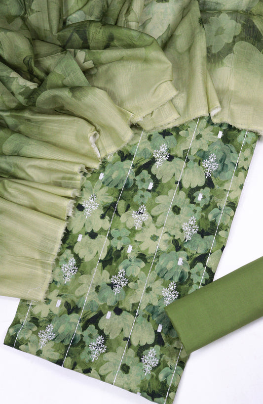 Amna Khadija Fancy Embroidered Lawn Unstitched 3 Piece Suit - DHG-08 - AM26FNC - Green - Summer Collection