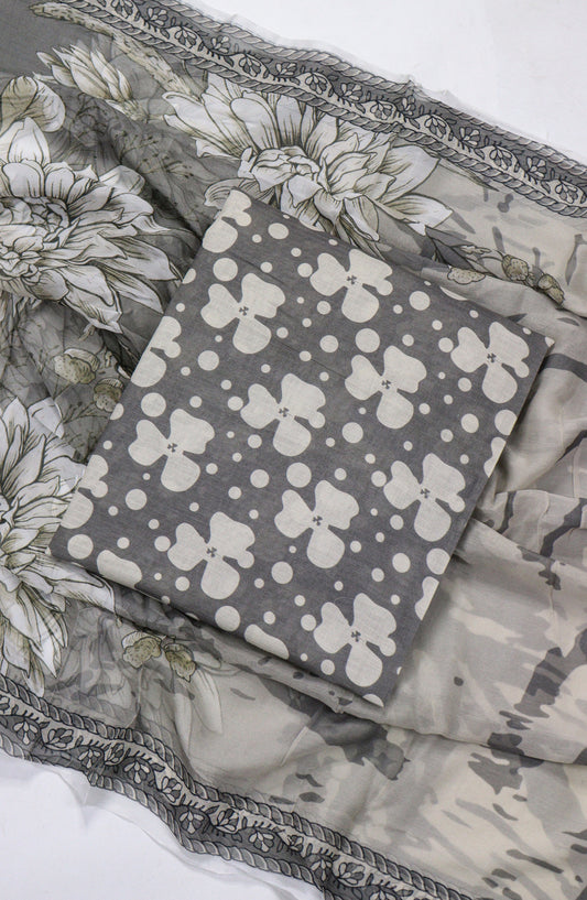 Amna Khadija Printed Bana Dora Unstitched 3 Piece Suit - D-24 - AM26FNC - Grey - Summer Collection