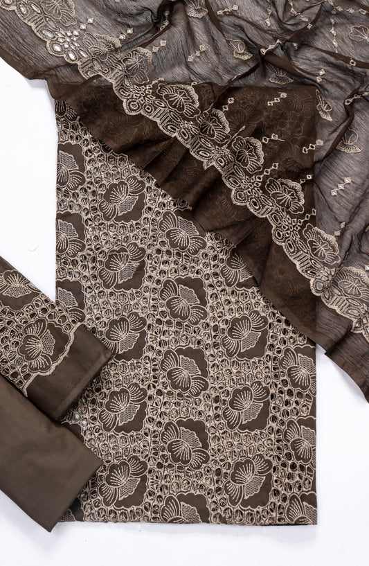 Amna Khadija Fancy Chikankari Lawn Unstitched 3 Piece Suit - Design-06 - AM26FNC - Brown - Summer Collection