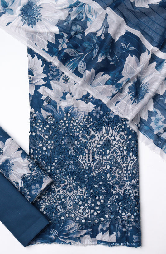 Amna Khadija Fancy Embroidered Lawn Unstitched 3 Piece Suit - STD-09 - AM26FNC - Blue - Summer Collection