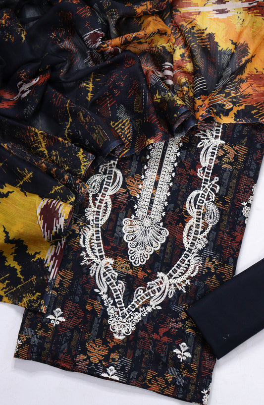 Amna Khadija Fancy Embroidered Lawn Unstitched 3 Piece Suit - RD-10 - AM26FNC - Black - Summer Collection
