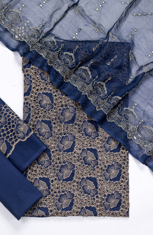 Amna Khadija Fancy Chikankari Lawn Unstitched 3 Piece Suit - Design-05 - AM26FNC - Blue - Summer Collection