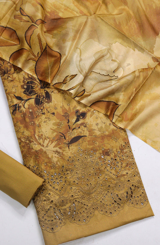 Amna Khadija Embroidered Lawn Unstitched 3 Piece Suit - D-05 - AM26FNC - Mustard - Summer Collection