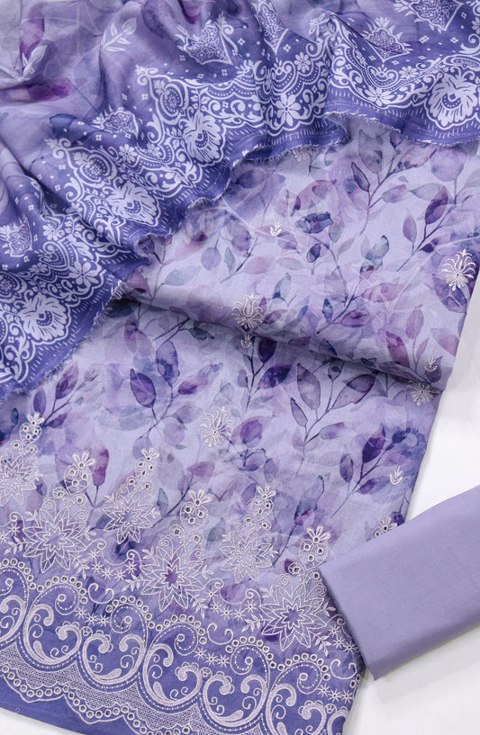 Amna Khadija Digital Printed & Embroidered Resham Laserkari Lawn Unstitched 3 Piece Suit - D-06 - AM26FNC - Purple - Summer Collection
