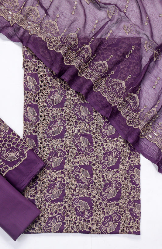 Amna Khadija Fancy Chikankari Lawn Unstitched 3 Piece Suit - Design-04 - AM26FNC - Purple - Summer Collection