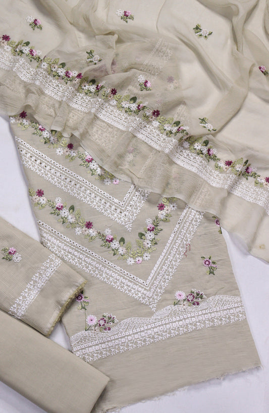 Amna Khadija Embroidered Slub Lawn Unstitched 3 Piece Suit - D-04 - AM26FNC - Brown - Summer Collection