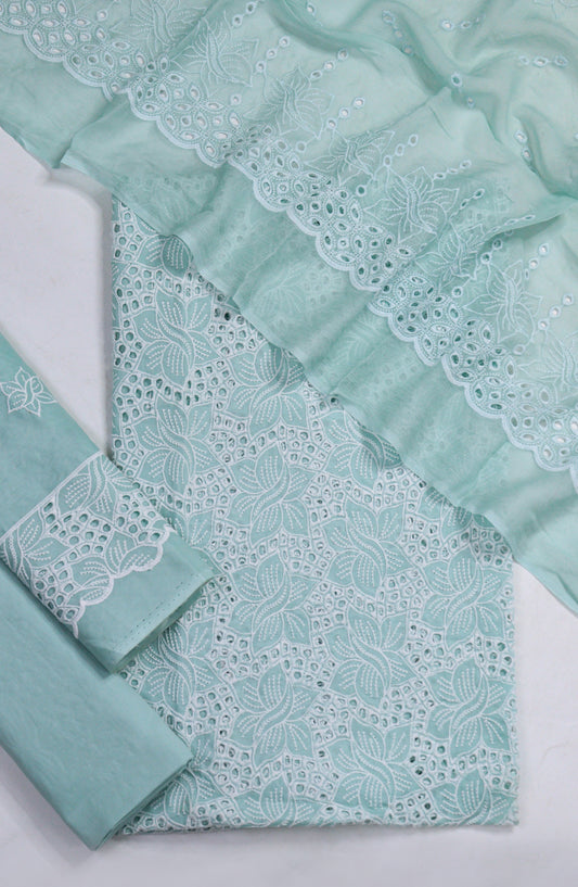 Amna Khadija Fancy Embroidered Lawn Unstitched 3 Piece Suit - D-06 - AM26FNC - Ferozi - Summer Collection