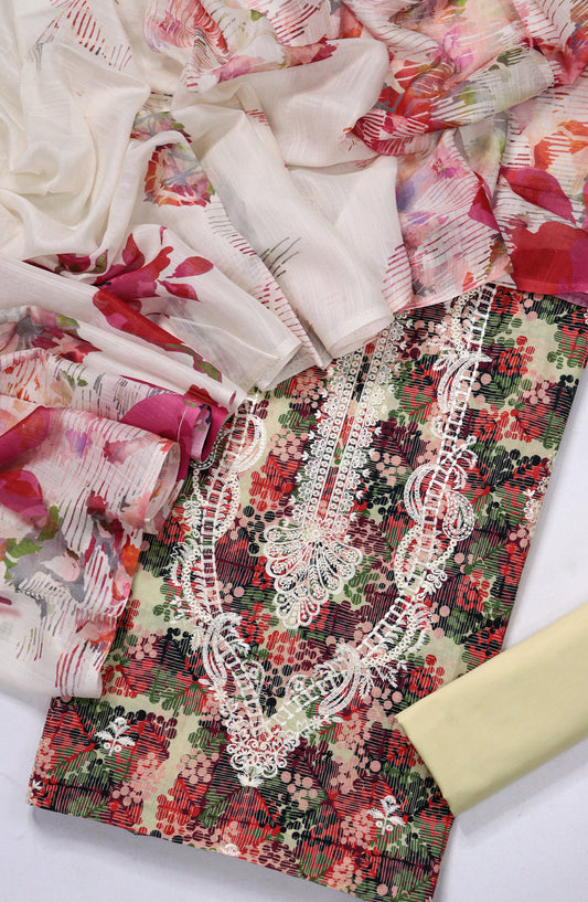 Amna Khadija Fancy Embroidered Lawn Unstitched 3 Piece Suit - RD-08 - AM26FNC - Pink - Summer Collection