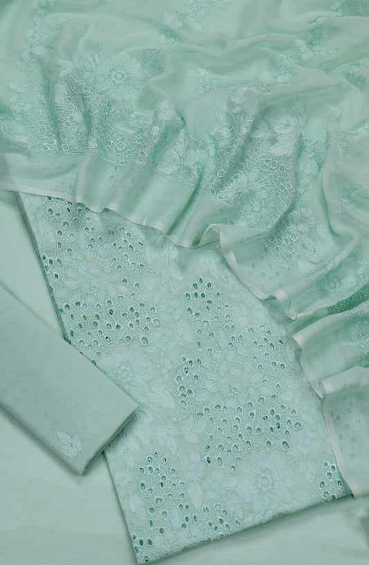 Amna Khadija Embroidered Swiss Voile Unstitched 3 Piece Suit - Design-03 - AM26FNC - Sea Green - Summer Collection