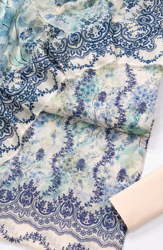 Amna Khadija Digital Printed & Embroidered Resham Laserkari Lawn Unstitched 3 Piece Suit - D-05 - AM26FNC - Sky Blue - Summer Collection