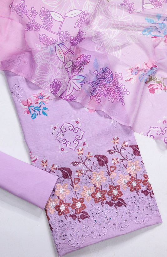 Amna Khadija Fancy Embroidered Lawn Unstitched 3 Piece Suit - D-16 - AM26FNC - Purple - Summer Collection