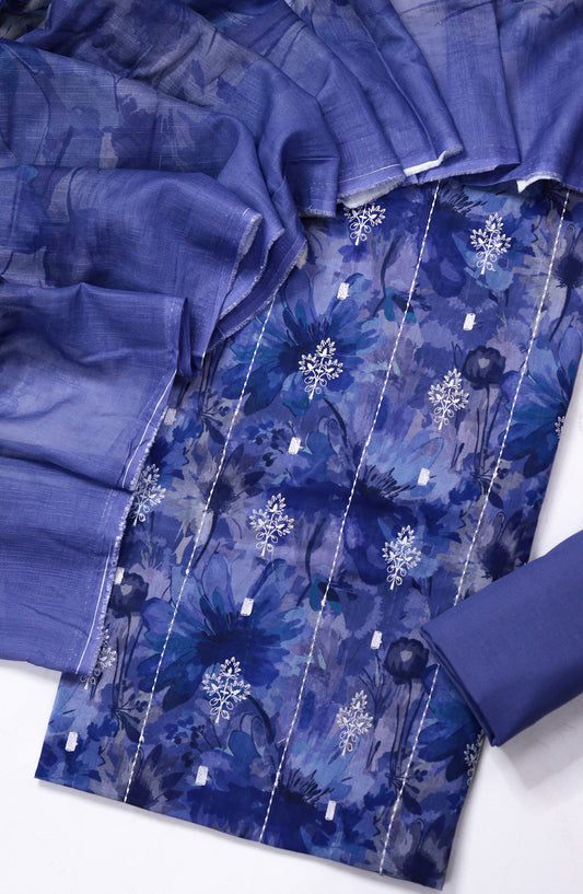 Amna Khadija Fancy Embroidered Lawn Unstitched 3 Piece Suit - DHG-05 - AM26FNC - Blue - Summer Collection
