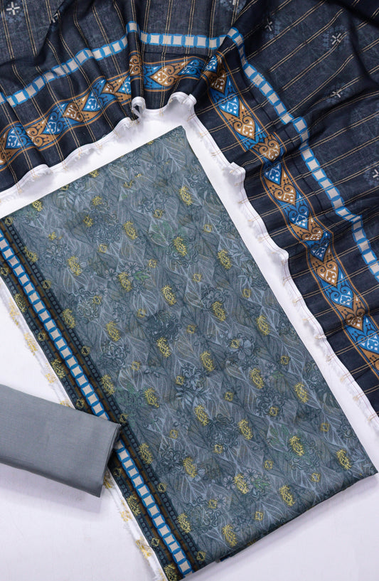 Amna Khadija Broshia Lawn Unstitched 3 Piece Suit - D-19 - AM26FNC - Blue - Summer Collection