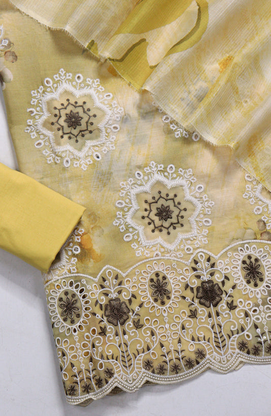 Amna Khadija Fancy Embroidered Lawn Unstitched 3 Piece Suit - EFU-04 - AM26FNC - Yellow - Summer Collection