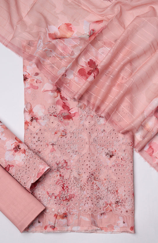 Amna Khadija Fancy Embroidered Lawn Unstitched 3 Piece Suit - STD-05 - AM26FNC - Pink - Summer Collection