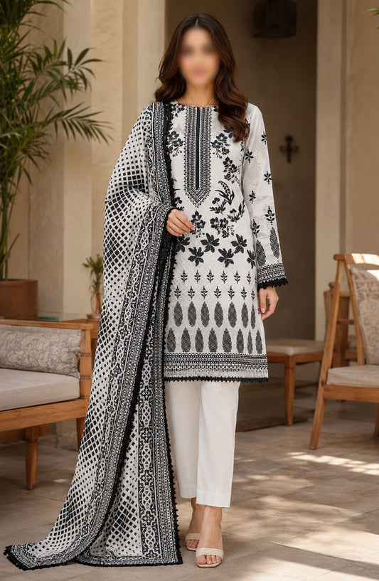 Amna Khadija Fancy Printed Lawn Unstitched 3 Piece Suit - TOD-07 - AM26FNC - White - Summer Collection