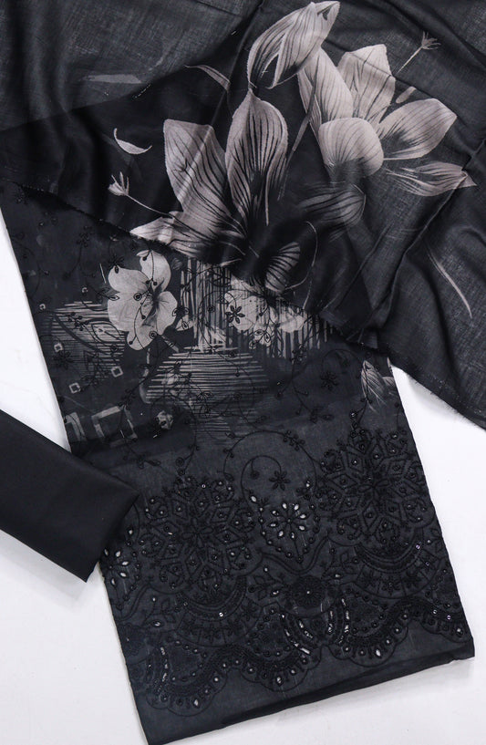 Amna Khadija Embroidered Lawn Unstitched 3 Piece Suit - D-02 - AM26FNC - Black - Summer Collection