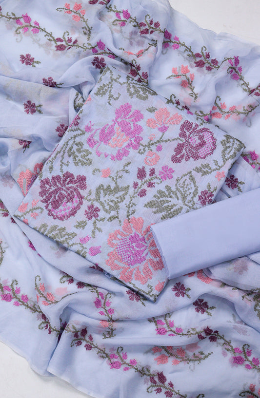 Amna Khadija Fancy Embroidered Lawn Unstitched 3 Piece Suit - Design-01 - AM26FNC - Blue - Summer Collection