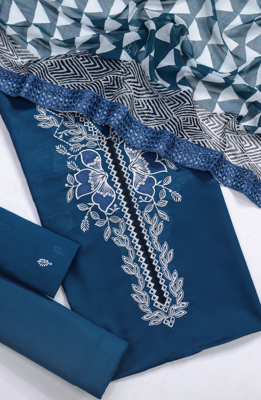Amna Khadija Fancy Embroidered Lawn Unstitched 3 Piece Suit - D-01 - AM26FNC - Blue - Summer Collection
