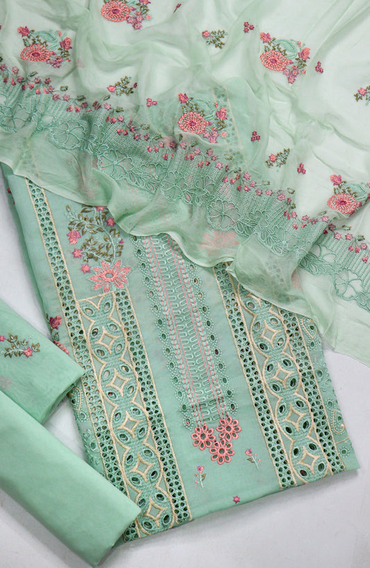 Amna Khadija Chikankari Swiss Voile Unstitched 3 Piece Suit - Design-01 - AM26FNC - Green - Summer Collection