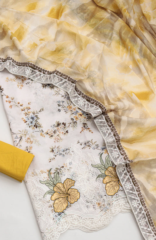 Amna Khadija Fancy Embroidered Lawn Unstitched 3 Piece Suit - SLD-04 - AM26FNC - Yellow - Summer Collection