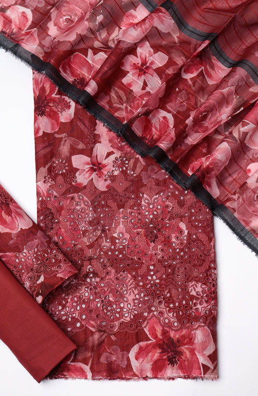 Amna Khadija Fancy Embroidered Lawn Unstitched 3 Piece Suit - STD-03 - AM26FNC - Red - Summer Collection