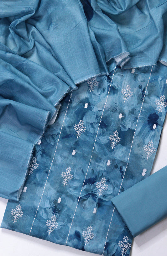 Amna Khadija Fancy Embroidered Lawn Unstitched 3 Piece Suit - DHG-01 - AM26FNC - Blue - Summer Collection