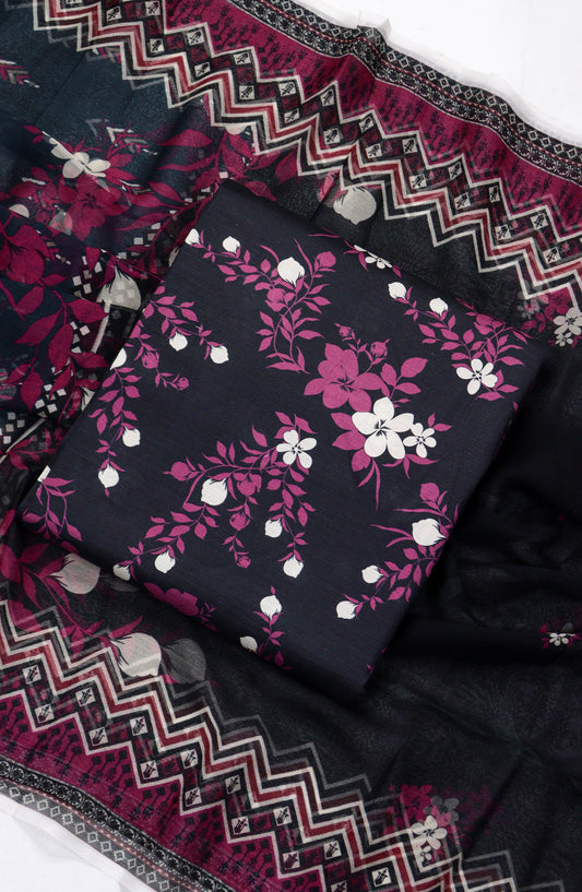 Amna Khadija Printed Bana Dora Unstitched 3 Piece Suit - D-17 - AM26FNC - Black - Summer Collection