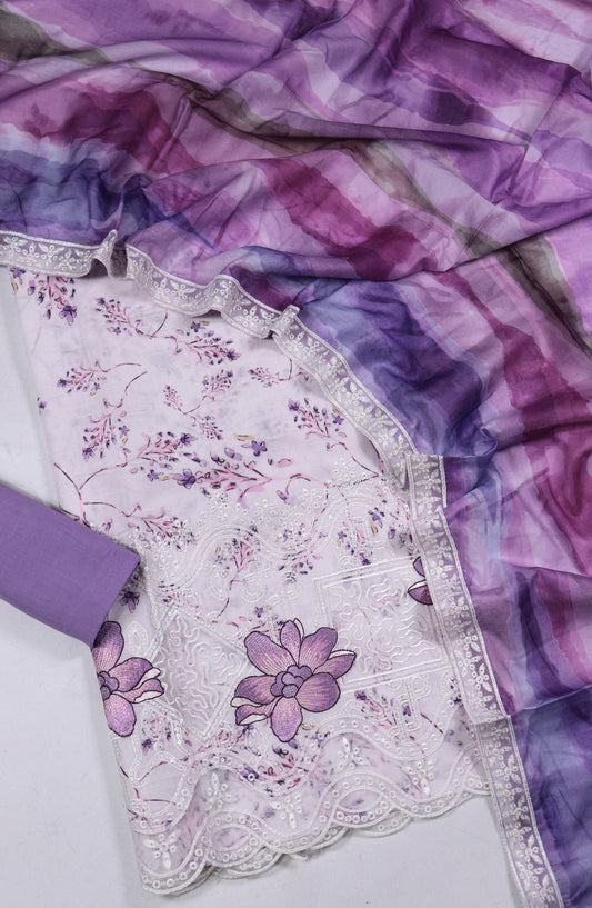 Amna Khadija Fancy Embroidered Lawn Unstitched 3 Piece Suit - SLD-03 - AM26FNC - Purple - Summer Collection