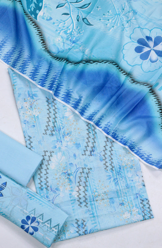 Amna Khadija Embroidered Lawn Unstitched 3 Piece Suit - Design-02 - AM26FNC - Blue - Summer Collection