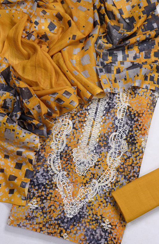 Amna Khadija Fancy Embroidered Lawn Unstitched 3 Piece Suit - RD-02 - AM26FNC - Yellow - Summer Collection
