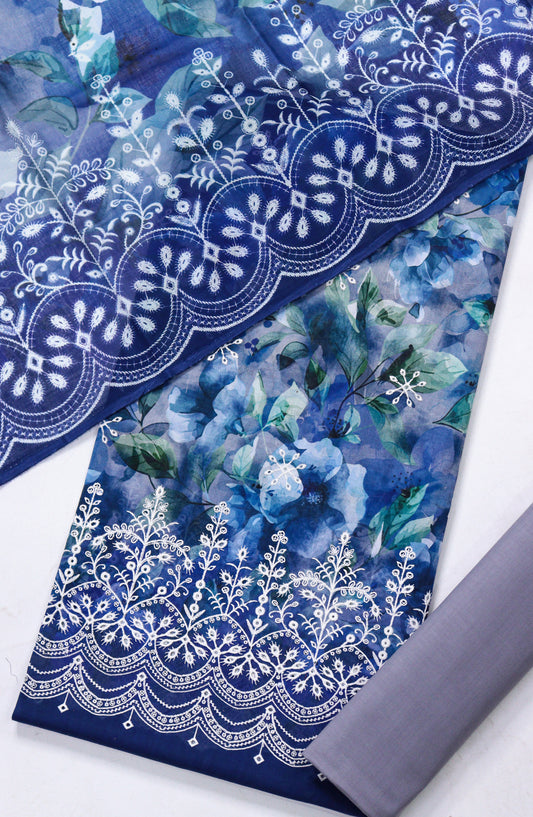 Amna Khadija Embroidered Lawn Unstitched 3 Piece Suit - D-02 - AM26FNC - Blue - Summer Collection