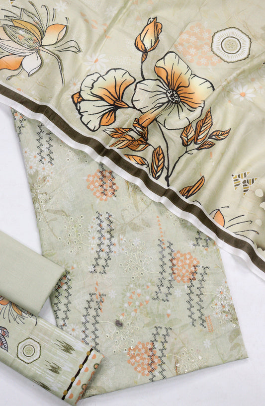 Amna Khadija Embroidered Lawn Unstitched 3 Piece Suit - Design-01 - AM26FNC - Green - Summer Collection