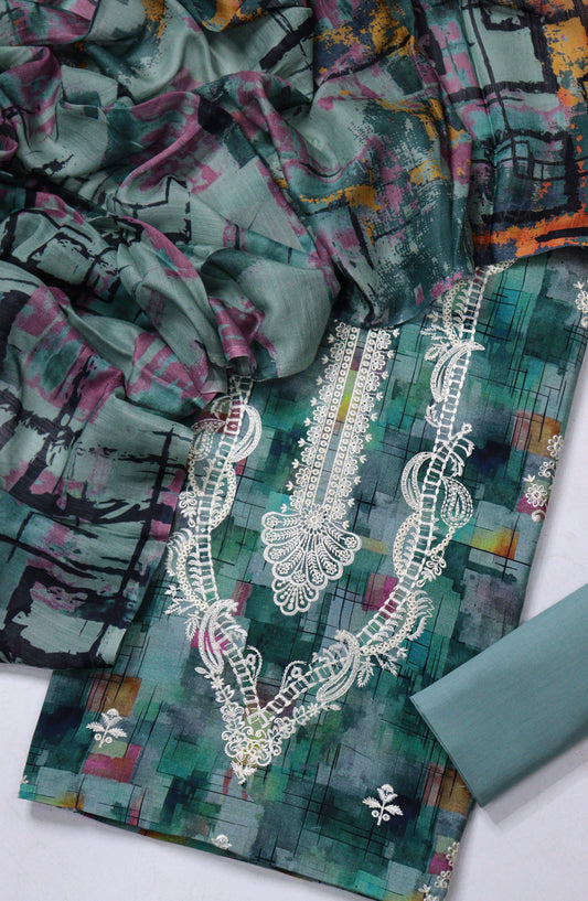 Amna Khadija Fancy Embroidered Lawn Unstitched 3 Piece Suit - RD-01 - AM26FNC - Green - Summer Collection