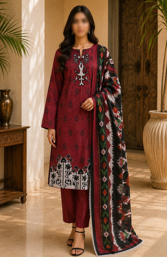 Amna Khadija Fancy Printed Lawn Unstitched 3 Piece Suit - TOD-02 - AM26FNC - Red - Summer Collection