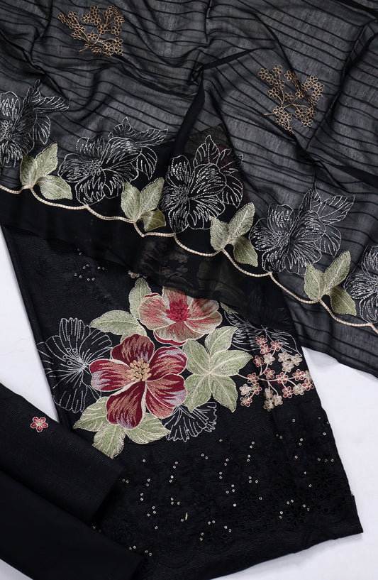Amna Khadija Embroidered Lawn Unstitched 3 Piece Suit - D-11 - AM26FNC - Black - Summer Collection