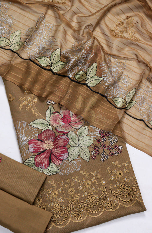Amna Khadija Embroidered Lawn Unstitched 3 Piece Suit - D-09 - AM26FNC - Brown - Summer Collection