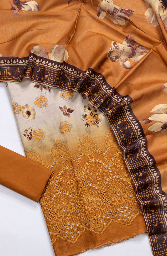 Amna Khadija Fancy Embroidered Lawn Unstitched 3 Piece Suit - D-04 - AM26FNC - Rust - Summer Collection