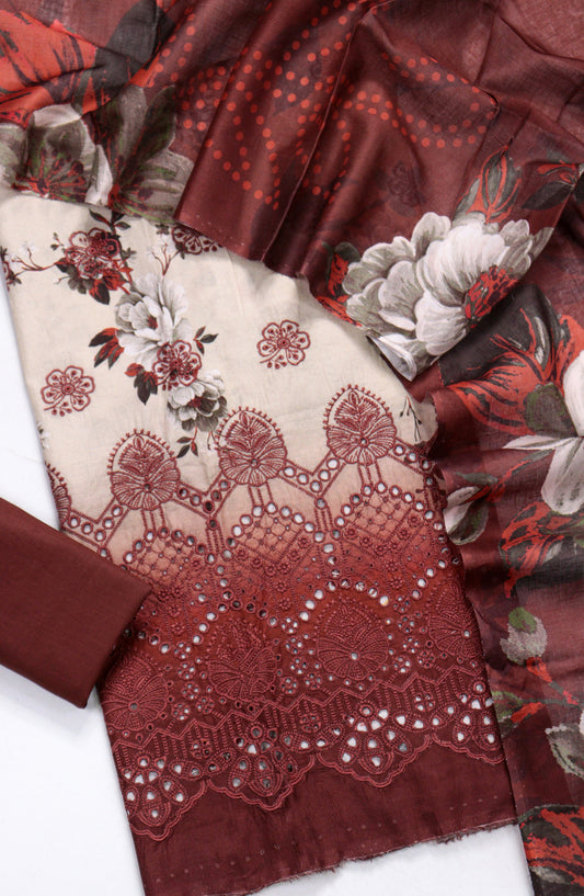 Amna Khadija Fancy Embroidered Lawn Unstitched 3 Piece Suit - D-01 - AM26FNC - Red - Summer Collection