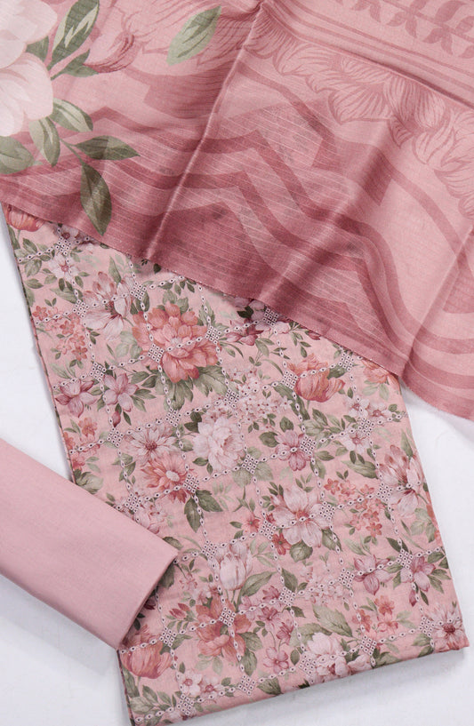 Amna Khadija Chikankari Lawn Unstitched 3 Piece Suit - D-08 - AM26FNC - Pink - Summer Collection