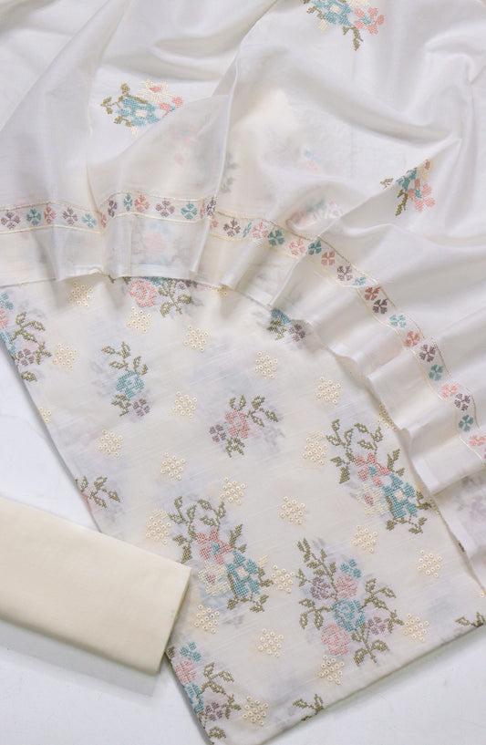 Amna Khadija Fancy Embroidered Lawn Unstitched 3 Piece Suit - RJD-08 - AM26FNC - Peach - Summer Collection