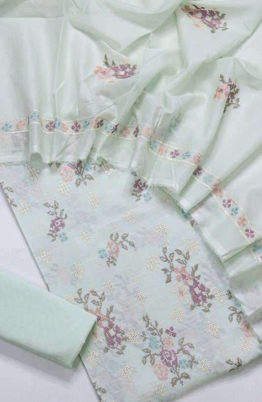 Amna Khadija Fancy Embroidered Lawn Unstitched 3 Piece Suit - RJD-06 - AM26FNC - Sea Green - Summer Collection