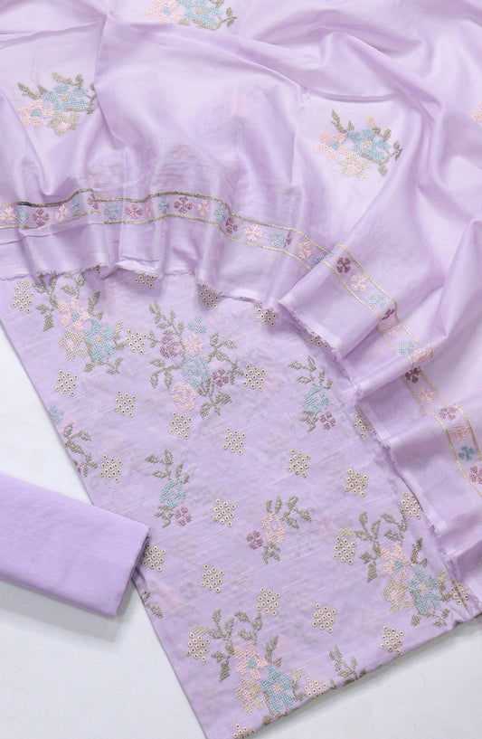 Amna Khadija Fancy Embroidered Lawn Unstitched 3 Piece Suit - RJD-03 - AM26FNC - Purple - Summer Collection