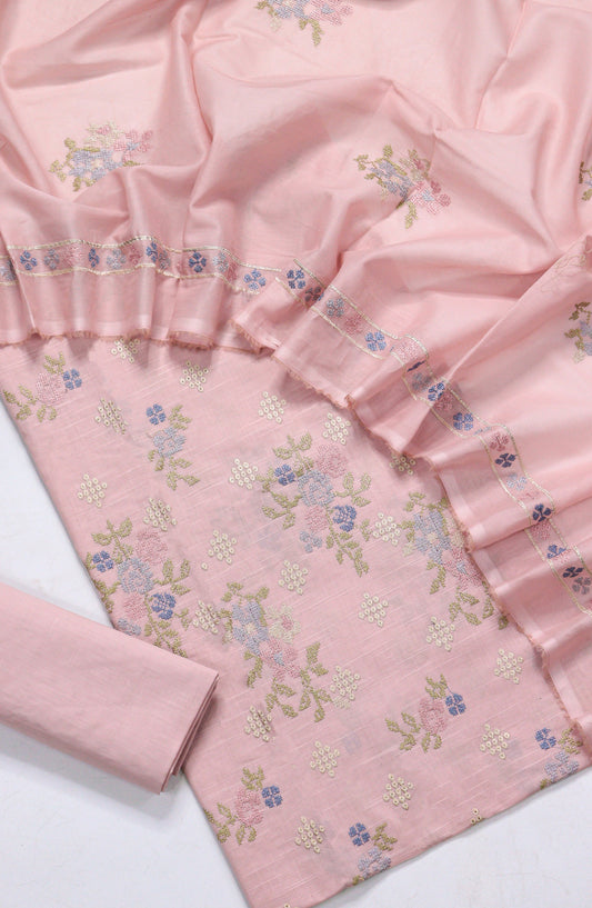 Amna Khadija Fancy Embroidered Lawn Unstitched 3 Piece Suit - RJD-01 - AM26FNC - Pink - Summer Collection