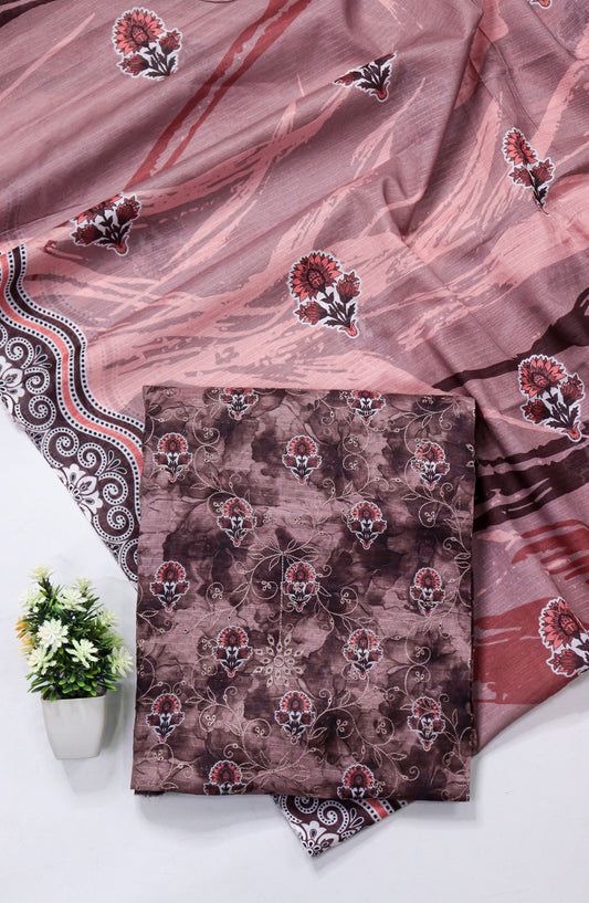 Amna Khadija Fancy Embroidered Lawn Unstitched 3 Piece Suit - WRD-04 - AM26FNC - Pink - Summer Collection