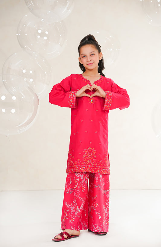 Amna Khadija Guriya Embroidered Cotton Stitched 2 Piece Suit - AKG-05 - AM25GRY - Pink - Girls Collection