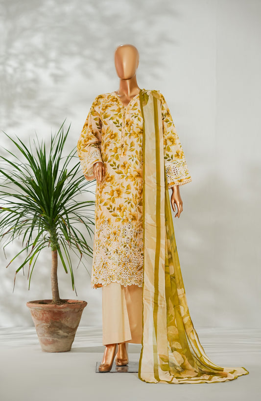 Amna Khadija Ismet Chikankari Embroidered Bana Dora Lawn Stitched 3 Piece Suit - AKC-03 - AM26ISM - Fawn - Summer Collection