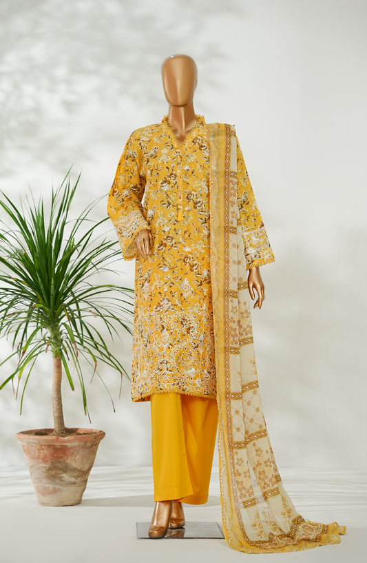 Amna Khadija Ismet Chikankari Embroidered Bana Dora Lawn Stitched 3 Piece Suit - AKC-06 - AM26ISM - Yellow - Summer Collection