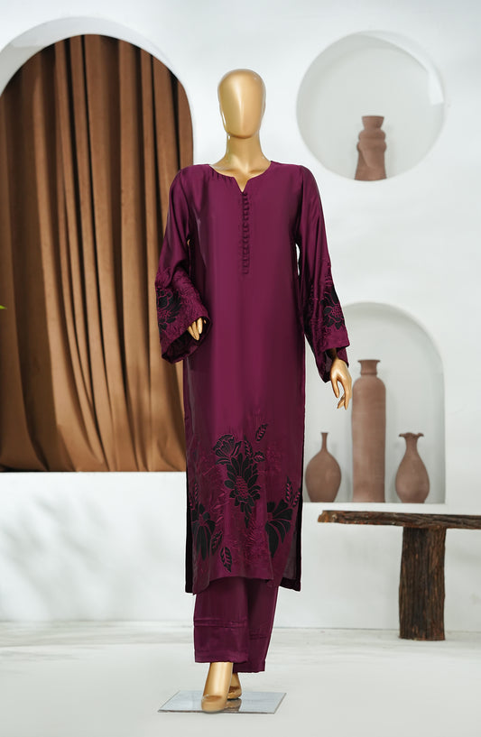 Amna Khadija Jhanvi Luxe Embroidered Shamooz Silk Stitched 2 Piece Suit - JLS-02 - AM26JHV - Purple - Festive Collection