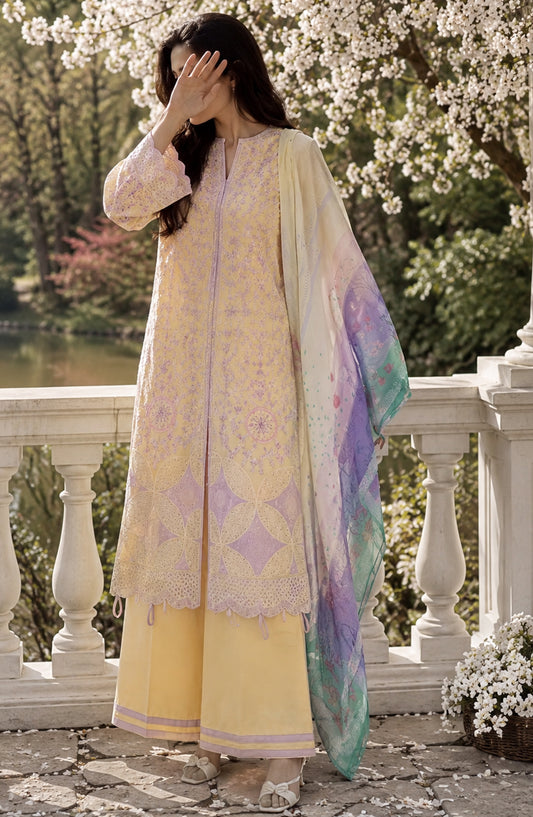 Amna Khadija Joy Ishqia Embroidered Lawn Stitched 3 Piece Suit - AKJ-08 - AM26JYQ - Yellow - Summer Collection
